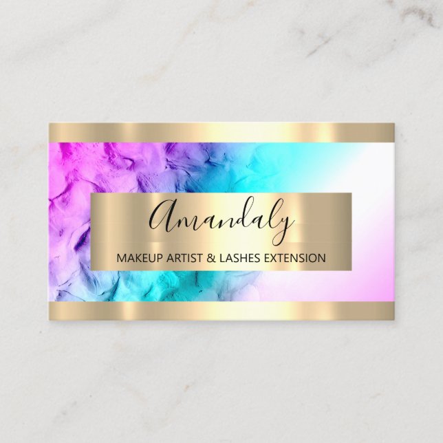 Golden Frame Event Planner Ombre Blue Pink Visitenkarte (Vorderseite)
