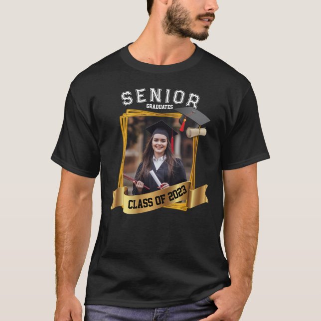 Golden Frame Foto Senior Graduation Party T-Shirt (Vorderseite)