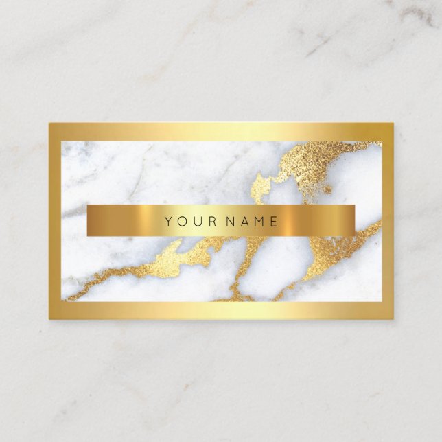 Golden Frame Metallischer Stone Weißer Marmor Eleg Visitenkarte (Vorderseite)