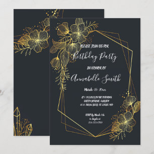 Golden Frame Navy zurück Geburtstagsparty Einladung