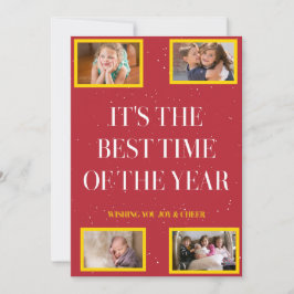 Golden Frame Snowy Red Christmas Cheer Feiertagskarte