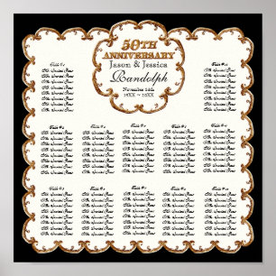 Golden French Swirl 50. Empfang Seating Chart Poster