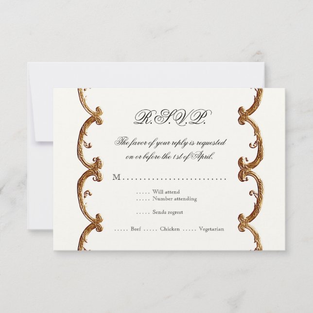 Golden French Swirl UAWG Response 50 Jahre alt RSVP Karte (Vorderseite)