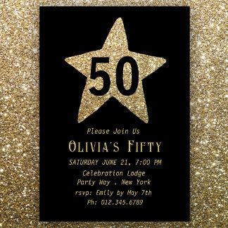 Golden Funkelnd Star 50. Geburtstagsparty Einladun Einladung