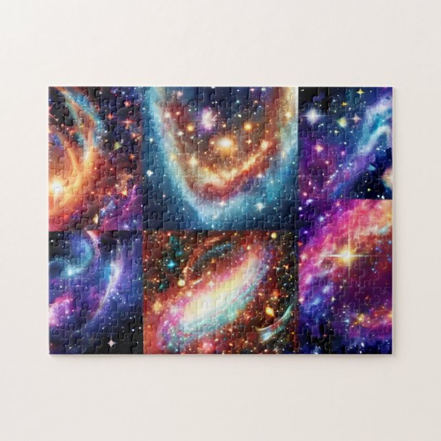 Golden galactic lila Blue Neon Star Universum Puzzle (Horizontal)