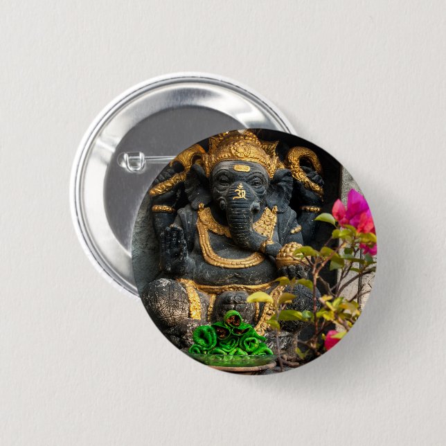 Golden Ganesha & Balinese Offerings Badge Button (Vorne & Hinten)