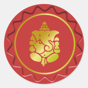 Golden Ganesha über das Siegel Roter Wachs Runder Aufkleber