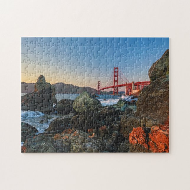 Golden gate bridge an Dämmerung | San Francisco Puzzle (Horizontal)
