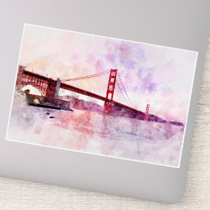 Golden Gate Bridge Aquarell bei Sonnenuntergang Aufkleber