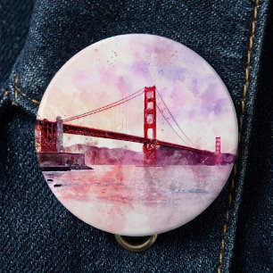 Golden Gate Bridge Aquarell bei Sonnenuntergang Button