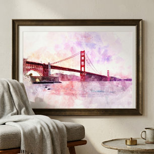 Golden Gate Bridge Aquarell bei Sonnenuntergang Fotodruck