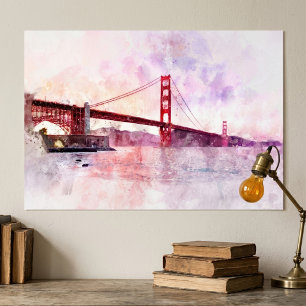Golden Gate Bridge Aquarell bei Sonnenuntergang Poster
