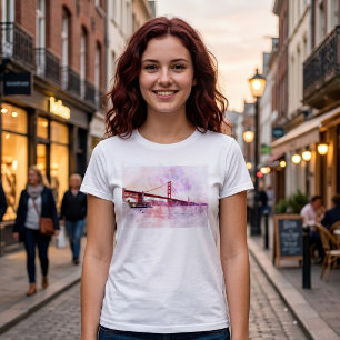 Golden Gate Bridge Aquarell bei Sonnenuntergang T-Shirt
