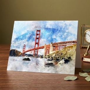 Golden Gate Bridge Aquarell in San Francisco Dankeskarte