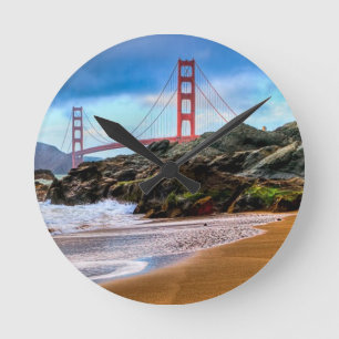 Golden Gate Bridge at sunset Runde Wanduhr