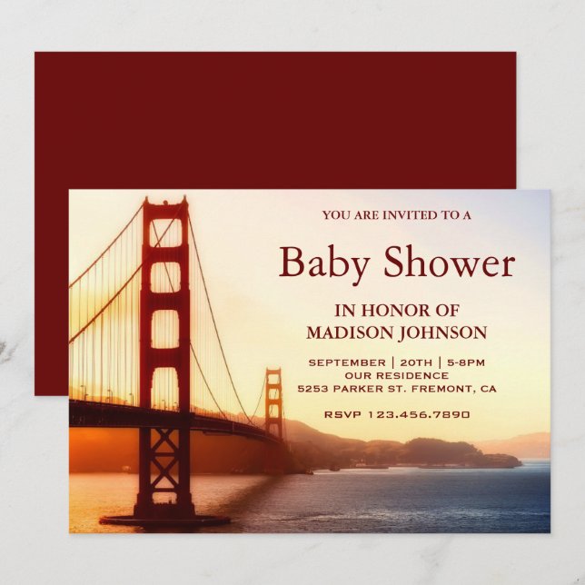 Golden Gate Bridge Babydusche Einladung (Vorne/Hinten)