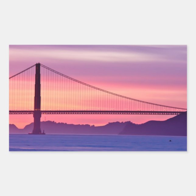 Golden Gate Bridge bei Sunset Rechteckiger Aufkleber (Vorderseite)