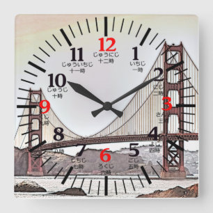 Golden Gate Bridge - Englische und Japanische Zahl Quadratische Wanduhr