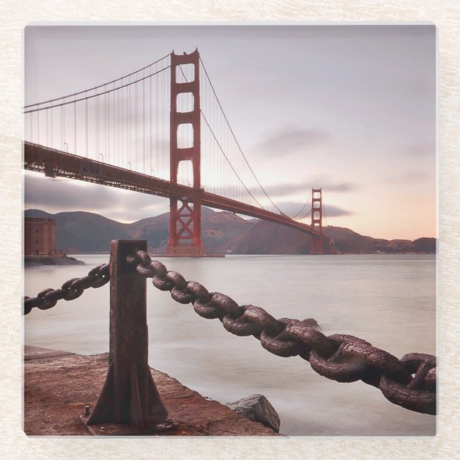 Golden gate bridge gegen Berge Glasuntersetzer (Vorderseite)