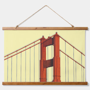 Golden Gate Bridge gegen gelben Hintergrund Wandteppich Mit Holzrahmen