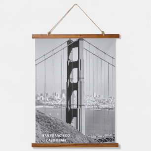 Golden Gate Bridge in Monochrome Wandteppich Mit Holzrahmen