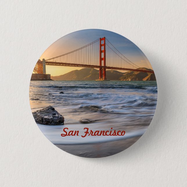 Golden Gate Bridge in San Francisco bei Sonnenunte Button (Vorderseite)