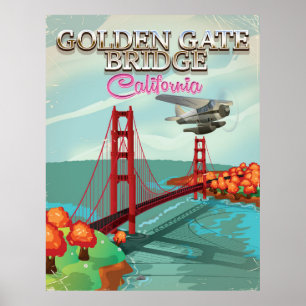 Golden Gate Bridge Kalifornien Reise Cartoon Poster