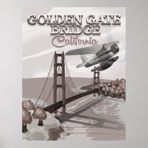 Golden Gate Bridge Kalifornien Reise Cartoon Sepia Poster
