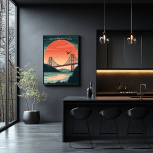 Golden Gate Bridge - Minimalistisch Sunset Silhoue Poster