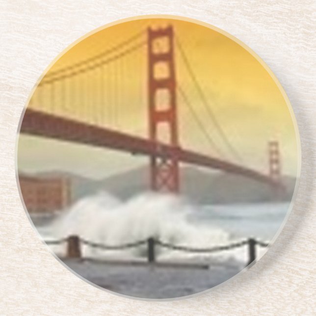 Golden gate bridge mit Sprühwasser Sandstein Untersetzer (Vorne)