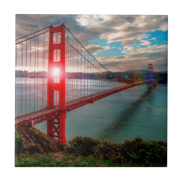 Golden gate bridge mit Sun, der durch scheint Fliese (Vorderseite)