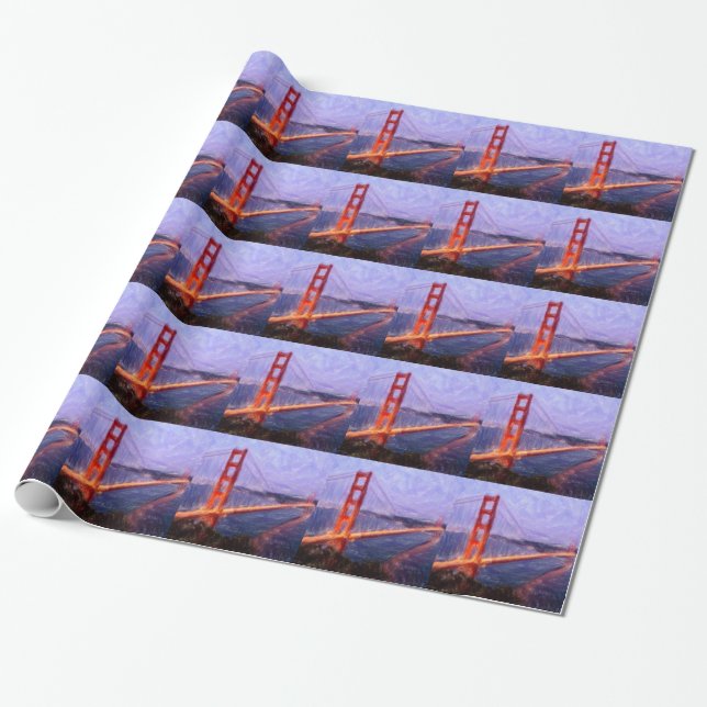 Golden Gate Bridge - Mixed Media Malerei Geschenkpapier (Ungerollt)