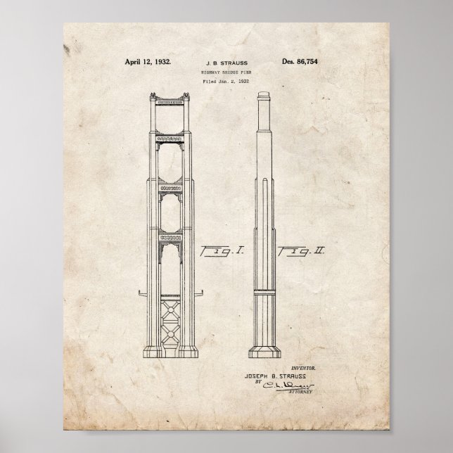 Golden Gate Bridge Patent - Old Look Poster (Vorne)