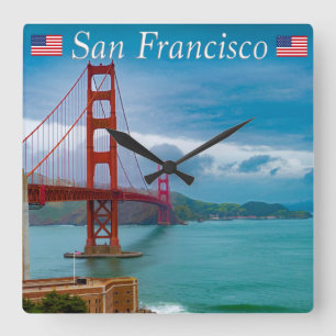 Golden Gate Bridge San Francisco Quadratische Wanduhr
