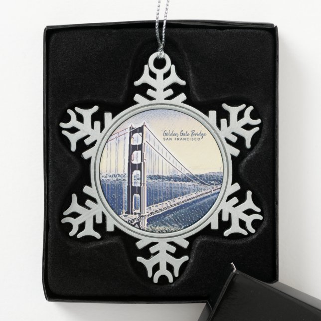 Golden Gate Bridge San Francisco Schneeflocken Zinn-Ornament (Box)