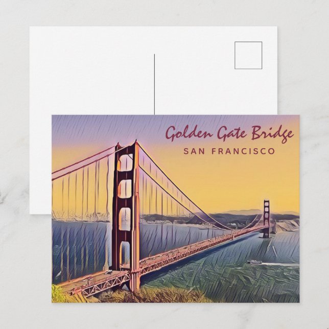 Golden Gate Bridge San Francisco Vintage Malerei Postkarte (Vorne/Hinten)