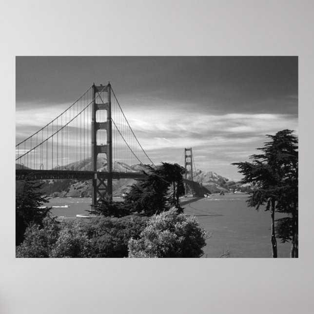 Golden Gate Bridge Schwarz-Weiß-Poster Poster (Vorne)