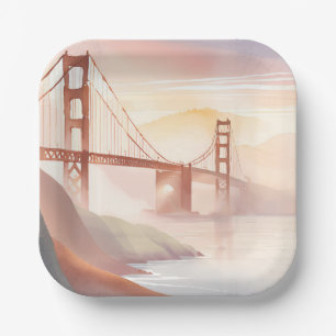 Golden Gate Bridge Sonnenaufgang Schöne Aquarell Pappteller