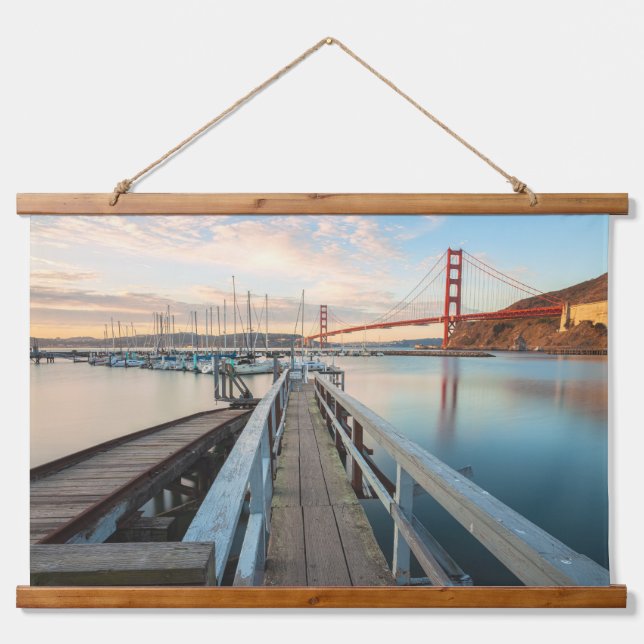 Golden Gate Bridge vom Holzsteg Wandteppich Mit Holzrahmen (Vorne)