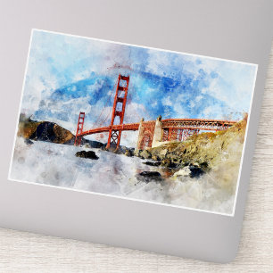 Golden Gate Bridge Wasserfarbe in San Francisco Aufkleber