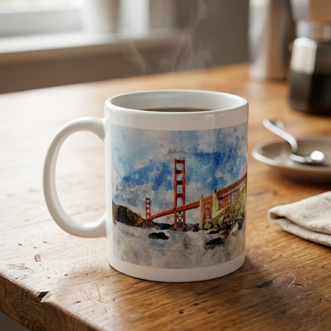Golden Gate Bridge Wasserfarbe in San Francisco Kaffeetasse (Golden Gate Bridge watercolor in San Francisco. Coffee Mug)