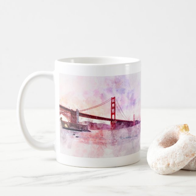 Golden Gate Bridge Wasserfarbe in San Francisco Kaffeetasse (Mit Donut)