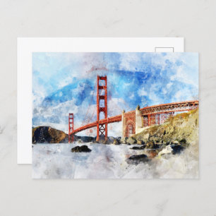 Golden Gate Bridge Wasserfarbe in San Francisco Postkarte