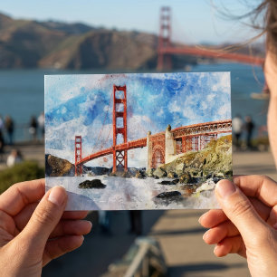 Golden Gate Bridge Wasserfarbe in San Francisco Postkarte