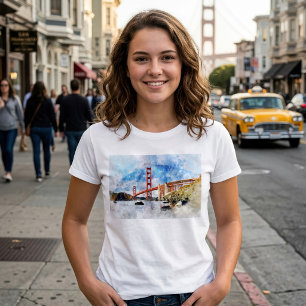 Golden Gate Bridge Wasserfarbe in San Francisco T-Shirt