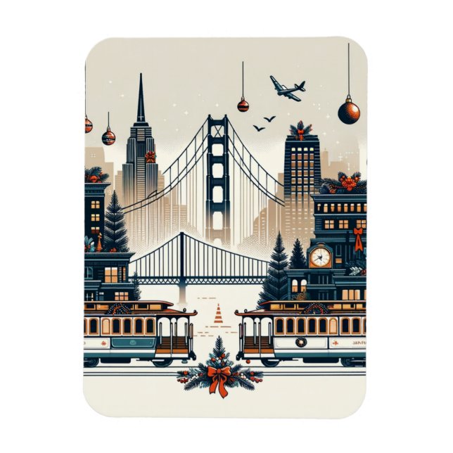 Golden Gate Holiday Magic San Francisco Weihnachte Magnet (Vertikal)