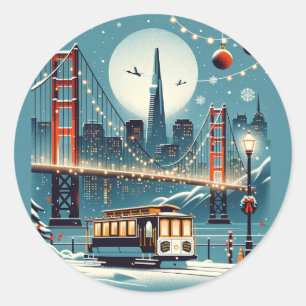 Golden Gate Holiday Magic San Francisco Weihnachte Runder Aufkleber