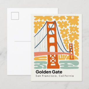 Golden Gate San Francisco Kalifornien Reise floral Postkarte