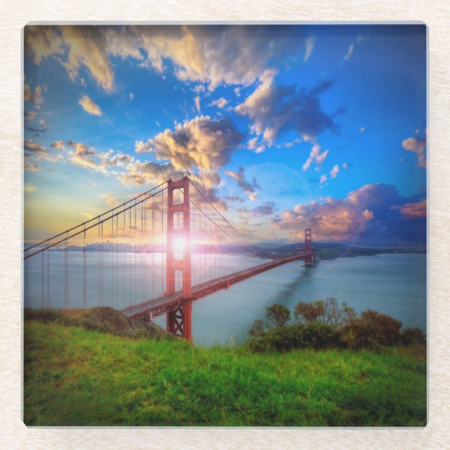 Golden Gate-Sonnenaufgang Glasuntersetzer (Vorderseite)