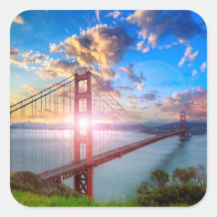 Golden Gate Sunrise Quadratischer Aufkleber